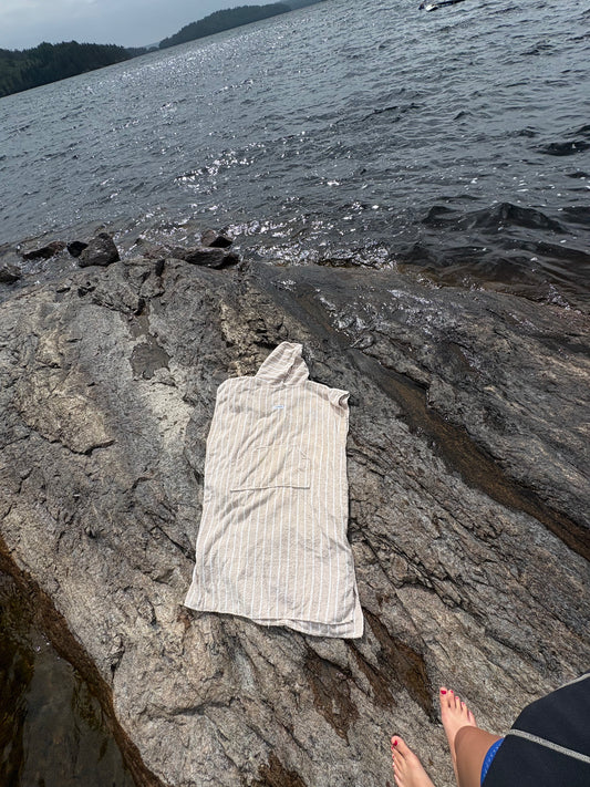 beige striped poncho